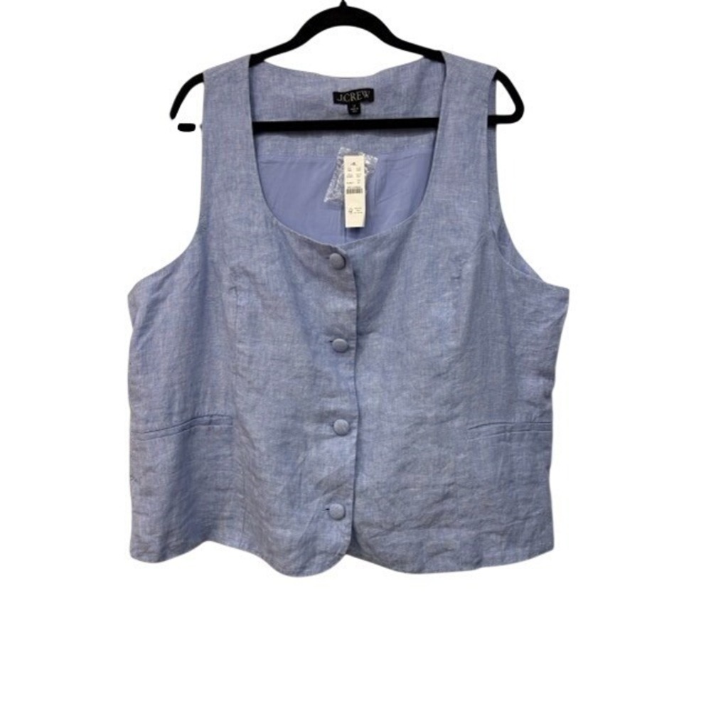 J.Crew Linen Button Front Vest 22 Womens Blue Tailored NEW RECENT Summer 2024